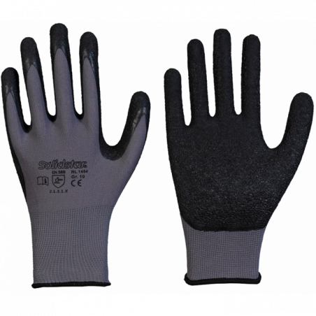 SOLIDSTAR® NYLON FINE KNITTED GLOVE WITH BLACK LATEX COATING- CE CAT 2