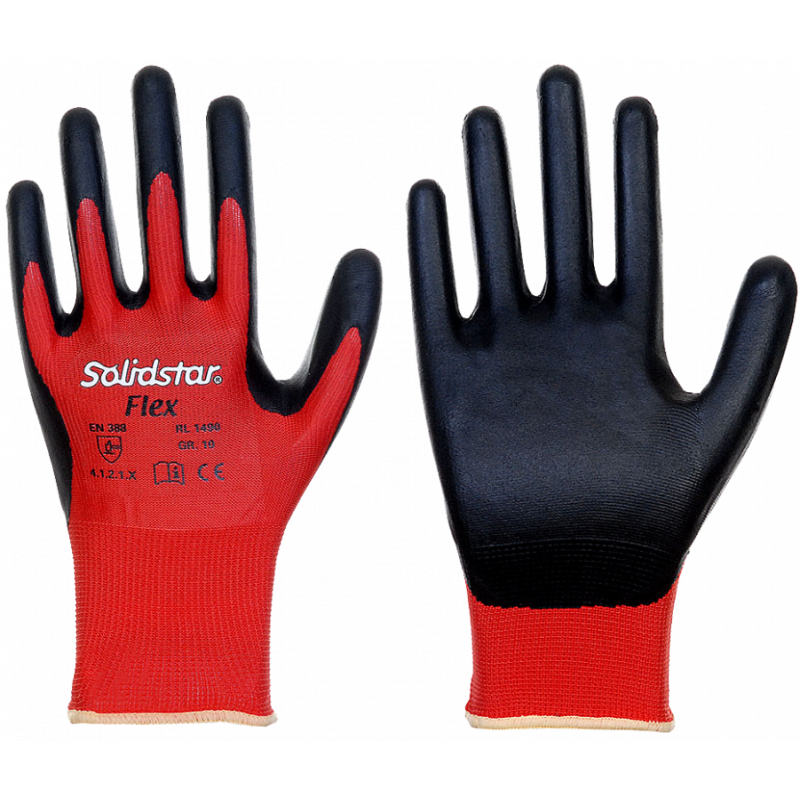 SOLIDSTAR® FLEX- FEINSTRICKHANDSCHUH- ROTER POLYESTER-LINER MIT NITRILSCHAUMBESCHICHTUNG