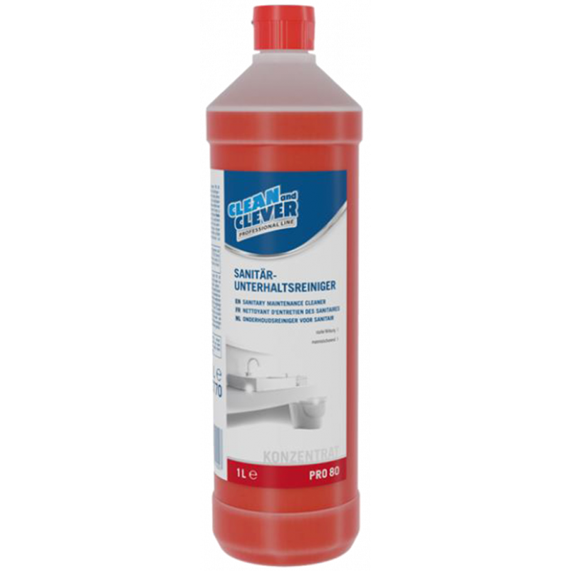 CLEAN AND CLEVER- PRO LINE PRO 80- NETTOYANT SANITAIRE- 1 LITRE CLEAN AND CLEVER- PRO LINE PRO 80- NETTOYANT SANITAIRE- 1 LITRE