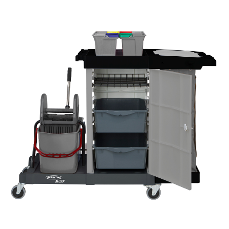 SPRINTUS® MATRI X -  عربة تنظيف ماتريكس قابلة للاغلاق مع جهاز لعصر ماسحات الاراضي وصندوق لحفظ مماسح الارض