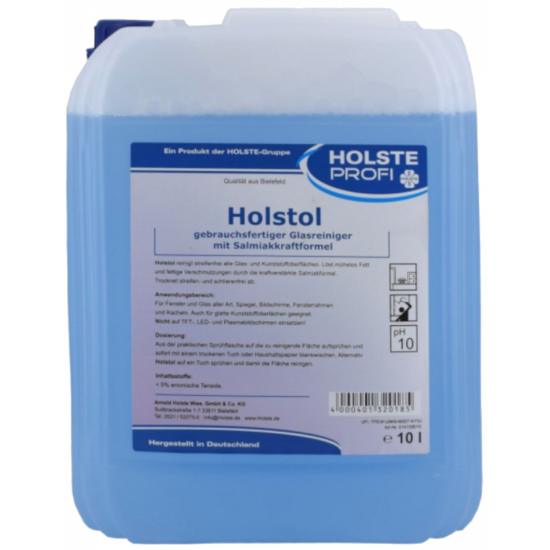 HOLSTE® HOLSTOL- منظف الزجاج القوي ذو التركيبة الفعالة التي تعطي الزجاج لمعانا فائقا وخال من خطوط التنظيف - ١٠ ليتر