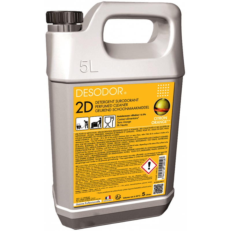 DESODOR®2D- FLOOR & SURFACE CLEANER WITH LONG-LASTING ORANGE LEMON SCENT- 5 LITER