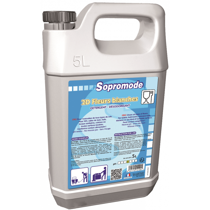 SOPROMODE®2D- منظف الأرضيات والأسطح بعطر الزهور البيضاء- بيدون ٥ ليتر