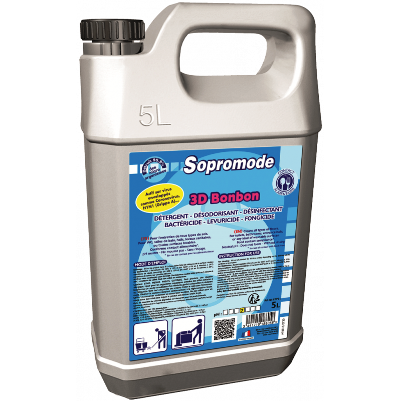 SOPROMODE®3D- منظف ​​و مطهر للأرضيات والأسطح بعطر البونبون الحلوة  ٥ ليتر
