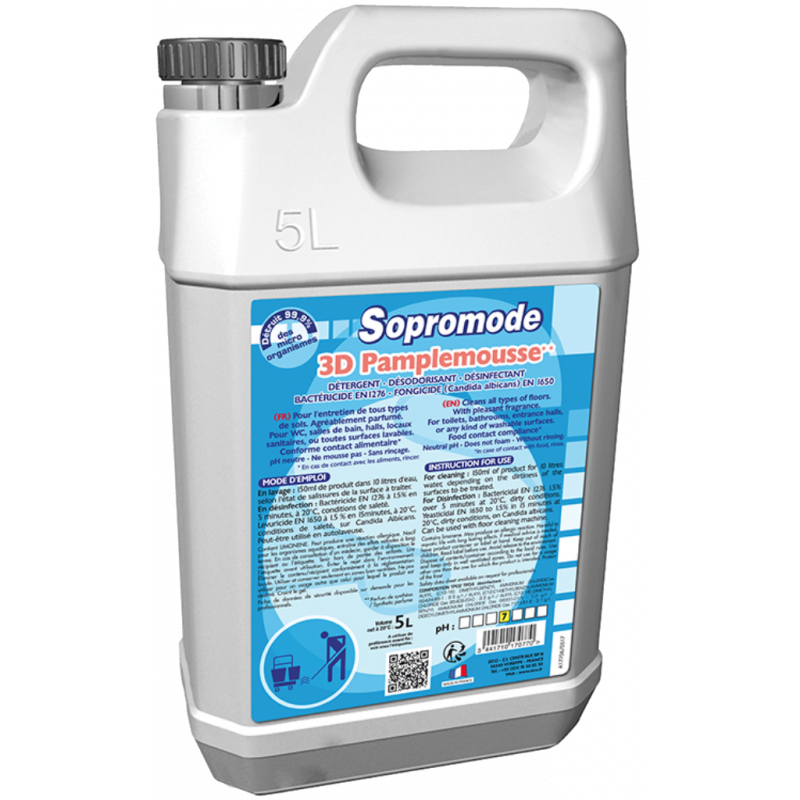 SOPROMODE®3D- منظف ​​و مطهر للأرضيات والأسطح برائحة الكريفون ٥ ليتر