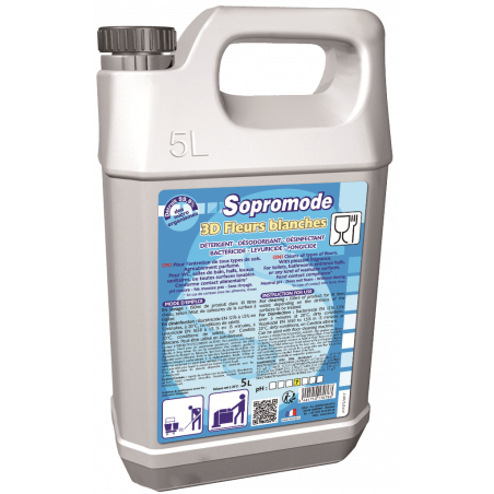 SOPROMODE®3D- NETTOYANT DESINFECTANT SOLS & SURFACES- PARFUM FLEURS BLANCHES- 5 LITRES