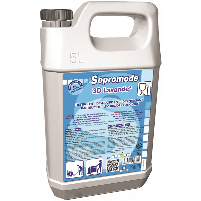 SOPROMODE®3D- منظف ​​و مطهر للأرضيات والأسطح برائحة زهور الخزامى ٥ ليتر