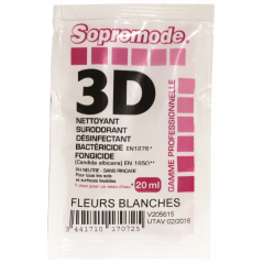 SOPROMODE®3D- NETTOYANT DESINFECTANT SOLS & SURFACES- PARFUM FLEURS BLANCHES- 20 ML DOSE UNIQUE