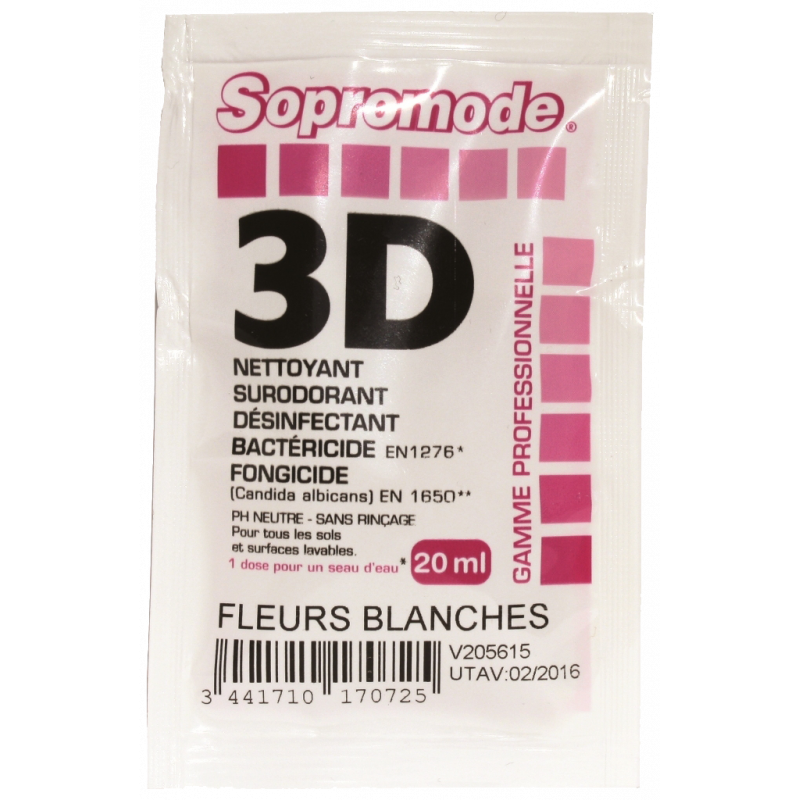 SOPROMODE®3D- FLOOR & SURFACE DISINFECTANT CLEANER- WHITE FLOWERS FRAGRANCE- 20 ML SINGLE DOSE