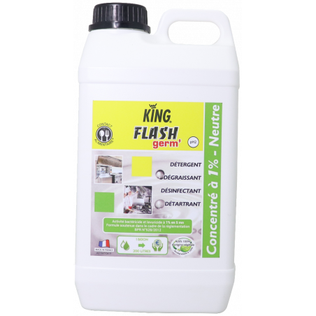 KING® FLASH'GERM- NETTOYANT DESINFECTANT HAUTEMENT CONCENTRE ACIDE A BASE LACTIQUE- 2 LITRES