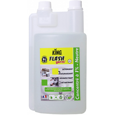 KING® FLASH'GERM- NETTOYANT DESINFECTANT HAUTEMENT CONCENTRE ACIDE A BASE LACTIQUE- 1 LITRE