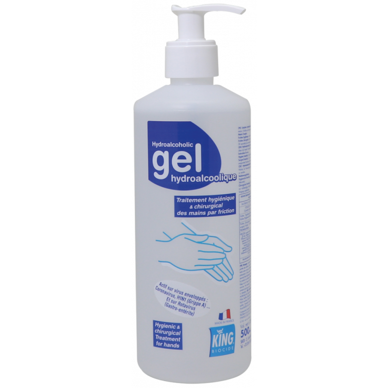 KING® GAMME GEL HYDROALCOOLIQUE– DÉSINFECTANT POUR LES MAINS À FRICTION HYGIÉNIQUE ET CHIRURGICALE– FLACON POMPE 500 ML