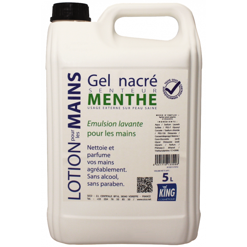 KING® LOTION POUR LES MAINS GEL NACRÉ- MENTHE- 5 LITRES