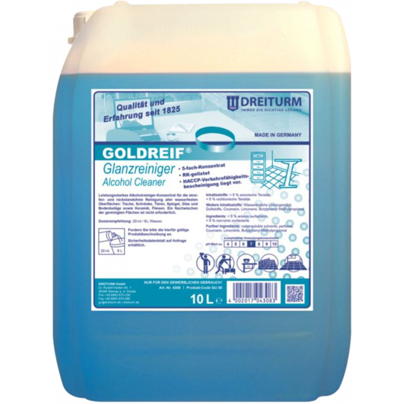 DREITURM® GOLDREIF® GLOSS CLEANER- ALCOHOL CLEANER- 5X CONCENTRATE- 10 LITERS