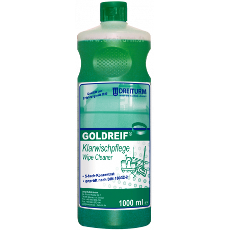 DREITURM® GOLDREIF® CLEAR WIPE CARE FLOOR CARE CONCENTRATE TESTED ACCORDING TO DIN 18032-2- 1 LITER