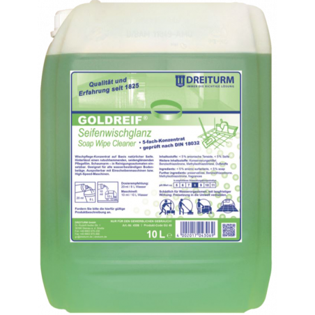 DREITURM® GOLDREIF® SOAP WIPE GLOSS- SOAP WIPE CARE 5X CONCENTRATE TESTED ACCORDING TO DIN 18032-2- 10 LITERS