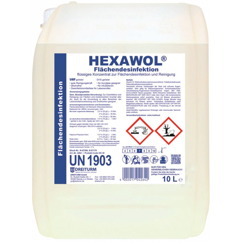 DREITURM®HEXAWOL® MEDICAL SURFACE DISINFECTION & DISINFECTION CLEANER- 10 LITERS