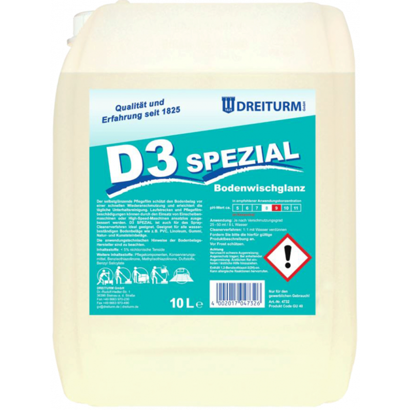 DREITURM® D3 SPECIAL- WIPE CARE BASED ON WAX AND POLYMER- 10 LITER