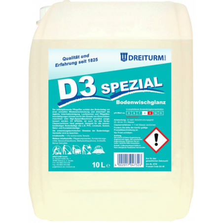 DREITURM® D3 SPEZIAL- منظف للعناية بالاراضي تعتمد على الشمع والبوليمرات ١٠ ليترات