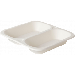 BAGS BAGASSE RECTANGULAR- 2-PARTITIONED- WHITE- 265 x 245 x 42 MM- 1250 ML- 50 PCS.