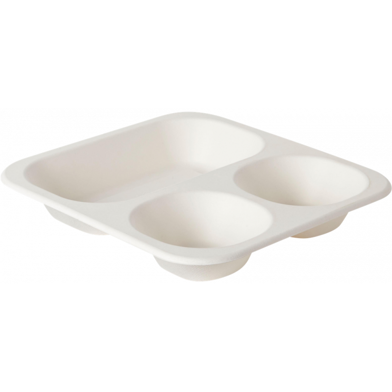 BAGS BAGASSE RECTANGULAR- 3 PARTIES- WHITE- 265 x 245 x 42 MM- 1150 ML- 50 PIECES.