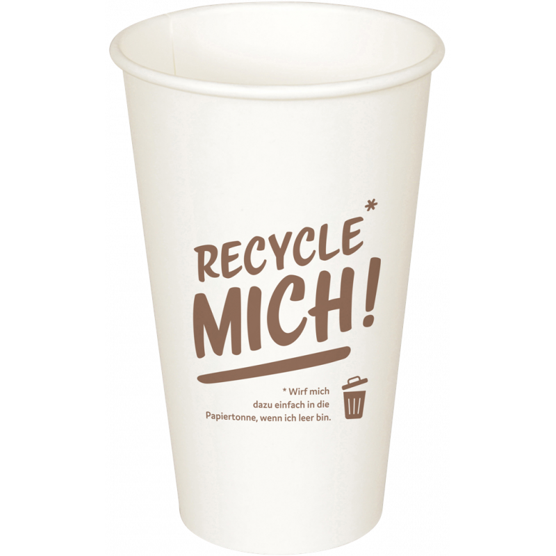 COFFEE-CUPS- UNBESCHICHTET- RECYCLE MICH- HARTPAPIER- 400 ML- 50 STÜCK