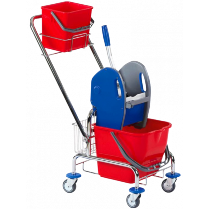 SINGLE CLEANING TROLLEY WITH DRAWBAR, BASKET & BUCKET- 17 LITRE- SOLID