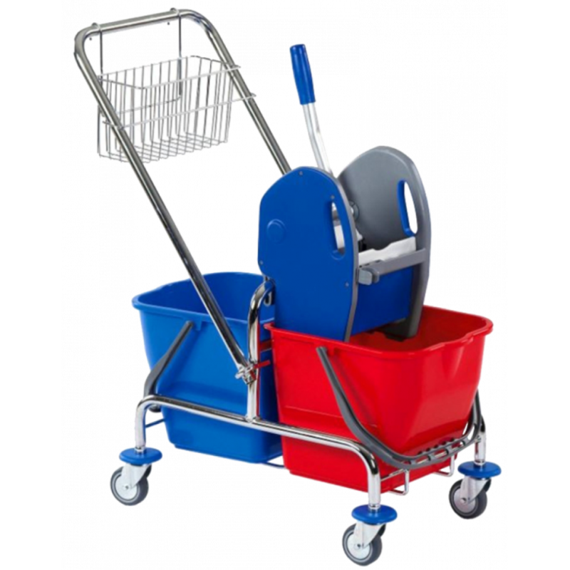 DOUBLE TROLLEY WITH DRAWBAR AND BASKET 25 LITRE- SOLID