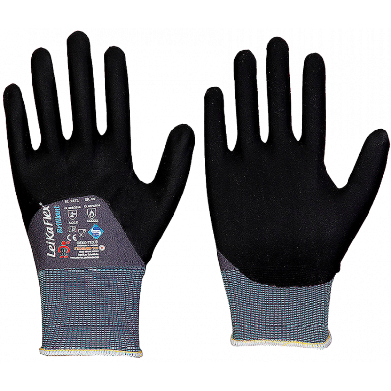 LEIKAFLEX® BRILLIANT- 15GG FINE-KNITTED GLOVE WITH NFT®-COATING- BACK OF HAND PARTIAL COATING